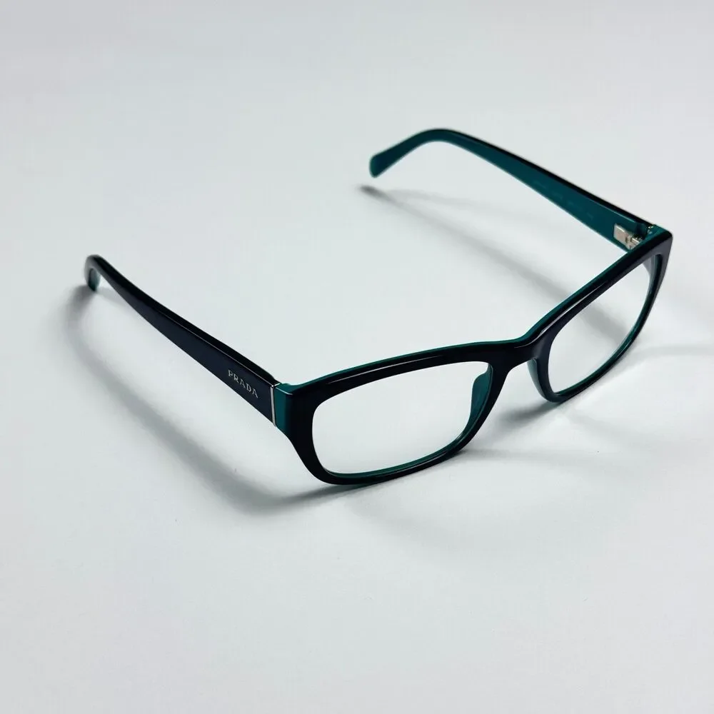Prada Eyeglass Frames Women 52-18 VPR 18O Black Green Acetate RX Case